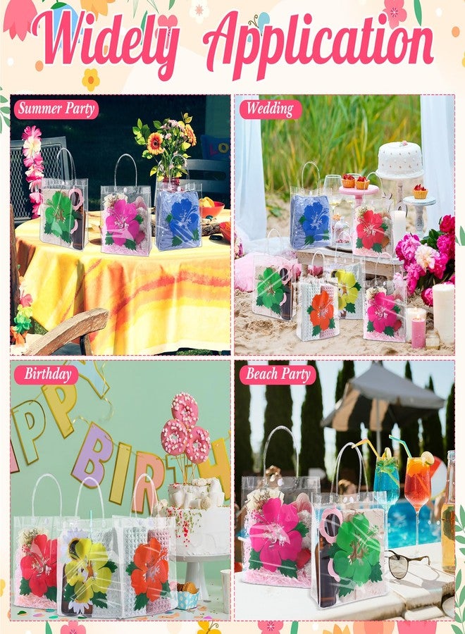Wesnoy 24 Pcs Hawaiian Luna Gift Bags with Handles Clear Hibiscus Party Favor Bags Tropical Goodie Bag Summer Party Supplies for Aloha Tiki Birthday Decorations, 7.9'' x 7.9'' x 3.2'' - Image 5