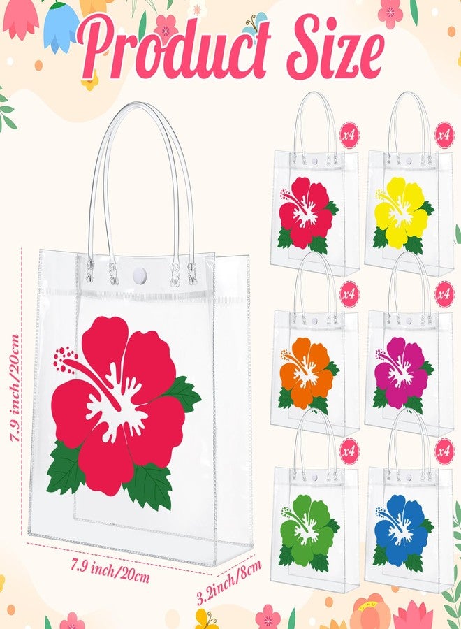 Wesnoy 24 Pcs Hawaiian Luna Gift Bags with Handles Clear Hibiscus Party Favor Bags Tropical Goodie Bag Summer Party Supplies for Aloha Tiki Birthday Decorations, 7.9'' x 7.9'' x 3.2'' - Image 2
