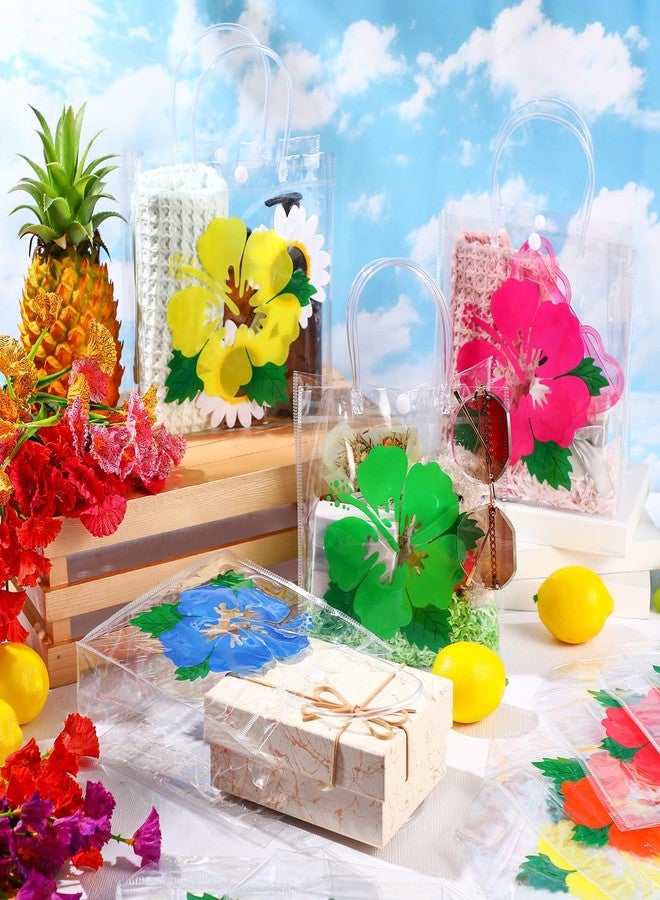 Wesnoy 24 Pcs Hawaiian Luna Gift Bags with Handles Clear Hibiscus Party Favor Bags Tropical Goodie Bag Summer Party Supplies for Aloha Tiki Birthday Decorations, 7.9'' x 7.9'' x 3.2'' - Image 4