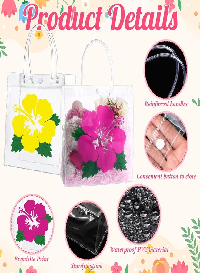 Wesnoy 24 Pcs Hawaiian Luna Gift Bags with Handles Clear Hibiscus Party Favor Bags Tropical Goodie Bag Summer Party Supplies for Aloha Tiki Birthday Decorations, 7.9'' x 7.9'' x 3.2'' - Image 3