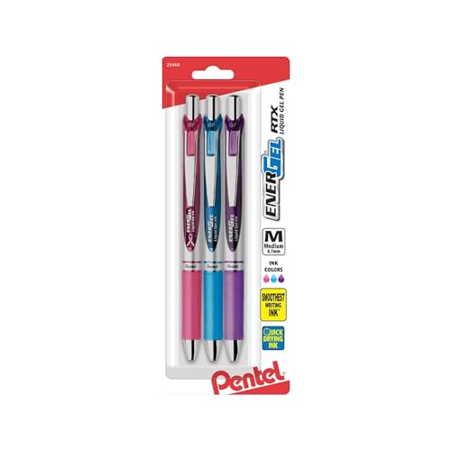 Pentel أقلام جل قابلة للسحب من بنتل إنرجل RTX، نقطة متوسطة، أحبار متنوعة، 3/عبوة (BL77BP3M1) - Image 5