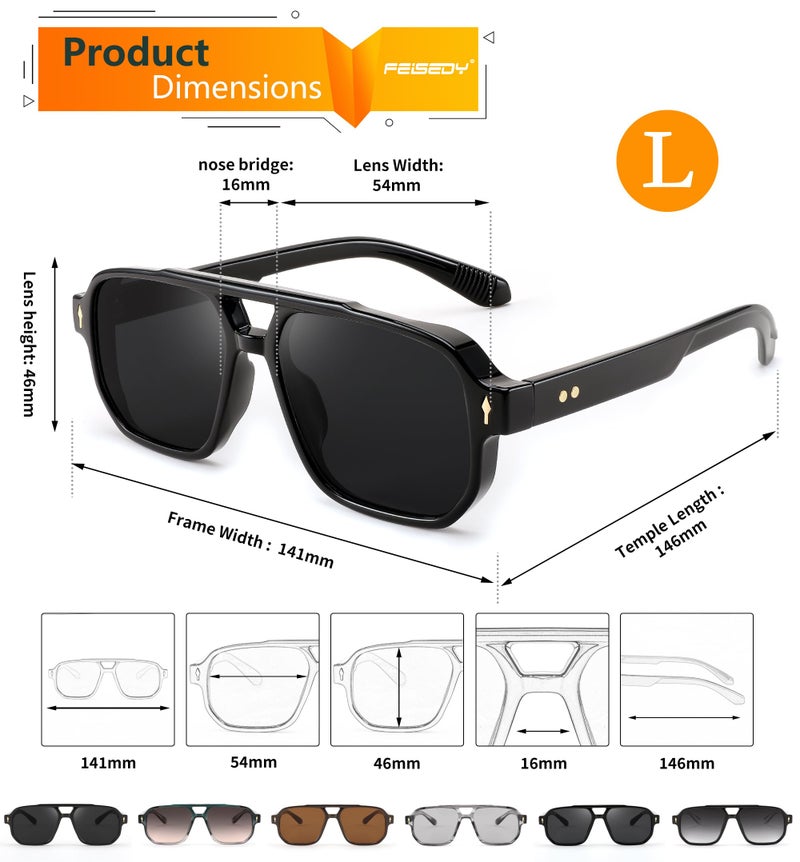 FEISEDY Retro Square Aviator Sunglasses Women Men, 70s Vintage Rectangle UV400 Sun Glasses B9120 - Image 5