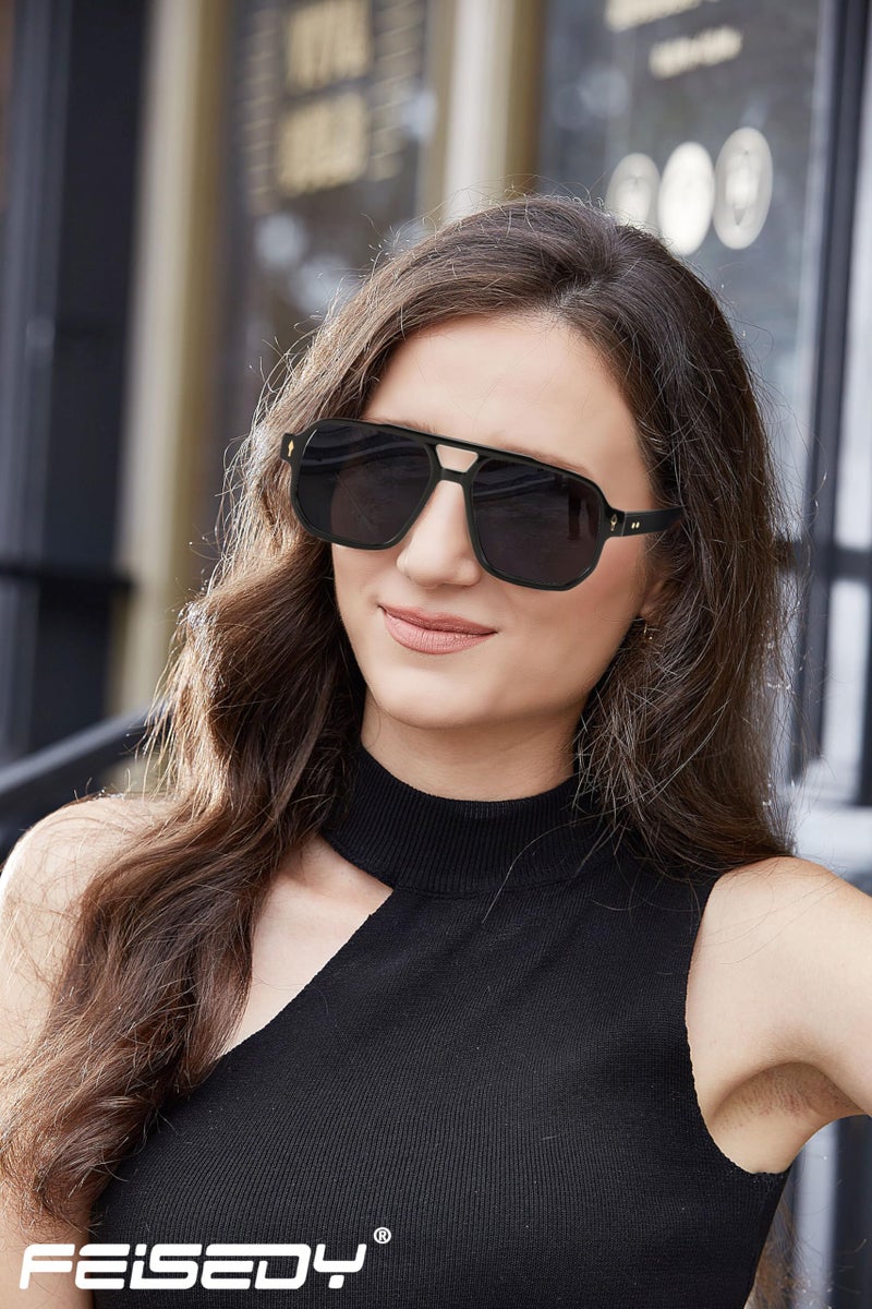 FEISEDY Retro Square Aviator Sunglasses Women Men, 70s Vintage Rectangle UV400 Sun Glasses B9120 - Image 2