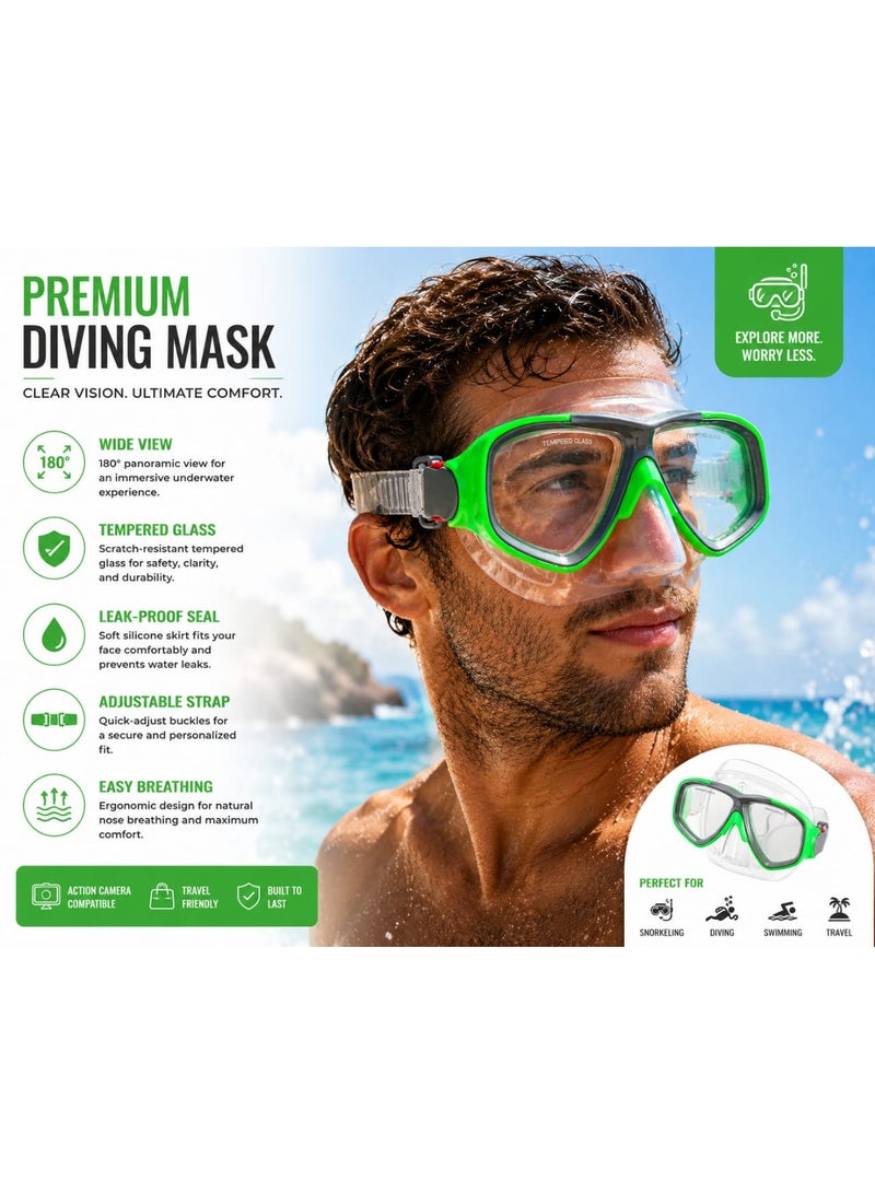 Professional Diving Mask & Swim Goggles - Panoramic Wide View - Anti-Leak & Anti-Fog Design - Soft Silicone Skirt - Perfect for Scuba Diving, Snorkeling, and Water Sports. - Image 2