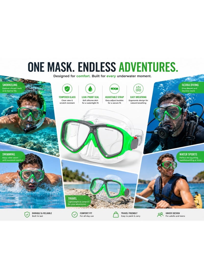 Professional Diving Mask & Swim Goggles - Panoramic Wide View - Anti-Leak & Anti-Fog Design - Soft Silicone Skirt - Perfect for Scuba Diving, Snorkeling, and Water Sports. - Image 1