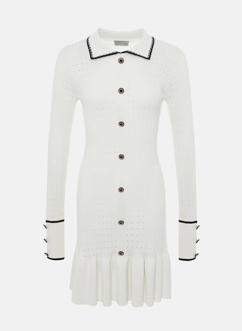 Lichi Fitted textured jersey mini dress with skirt flounce