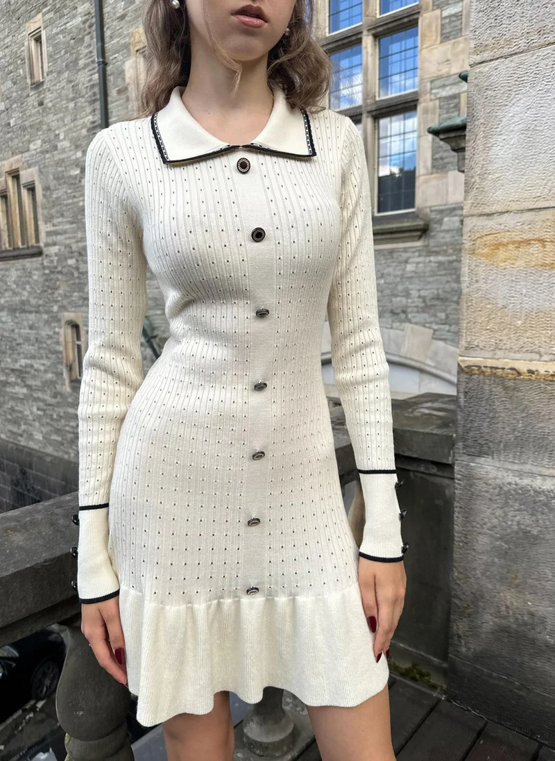 Lichi  Fitted textured jersey mini dress with skirt flounce for Women | Best Price UAE