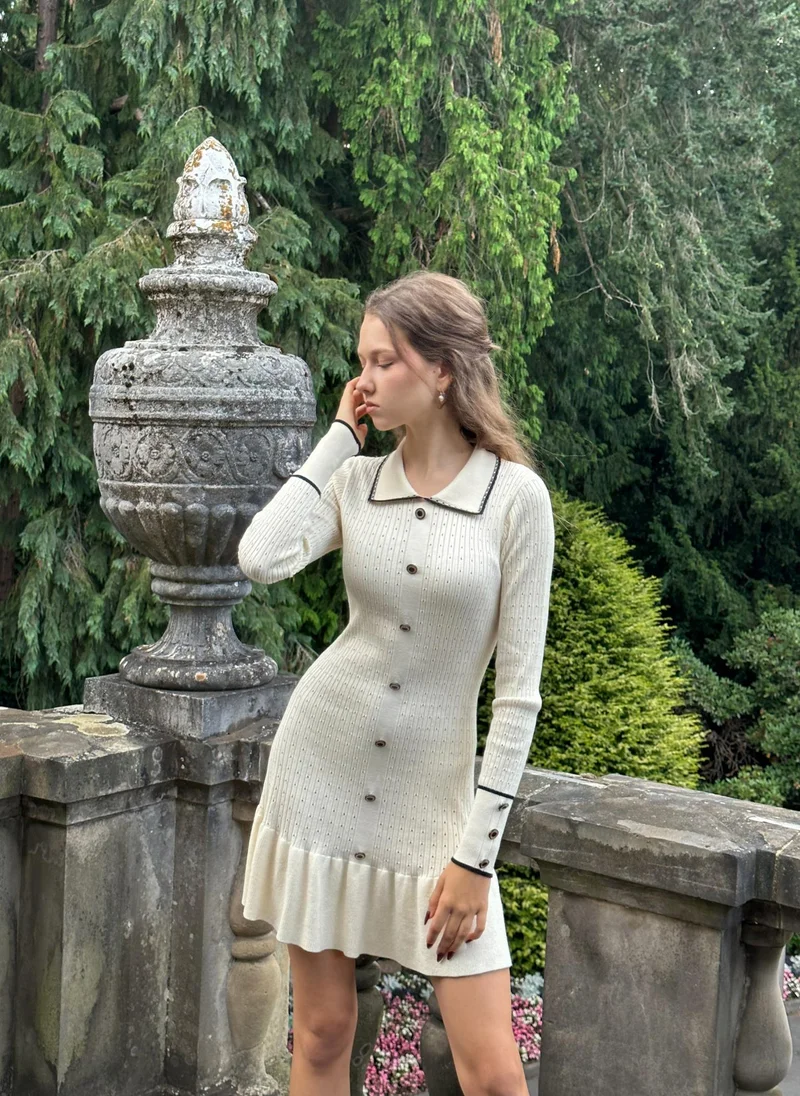 Lichi  Fitted textured jersey mini dress with skirt flounce for Women | Best Price UAE
