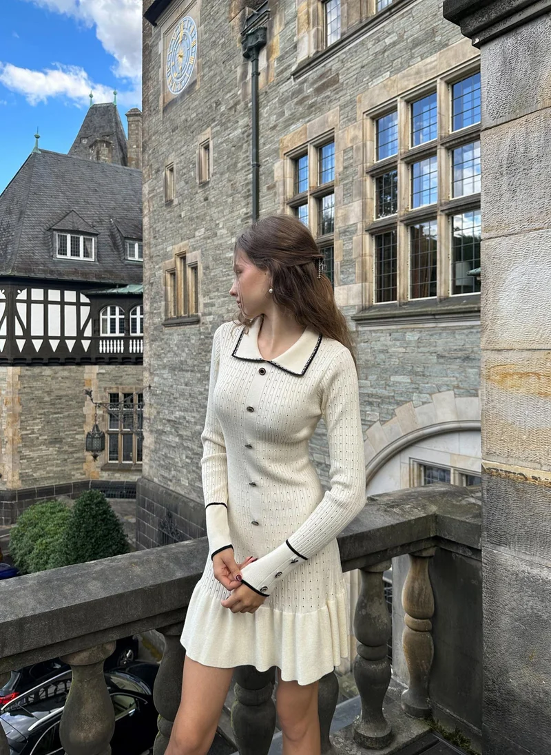 Lichi  Fitted textured jersey mini dress with skirt flounce for Women | Best Price UAE