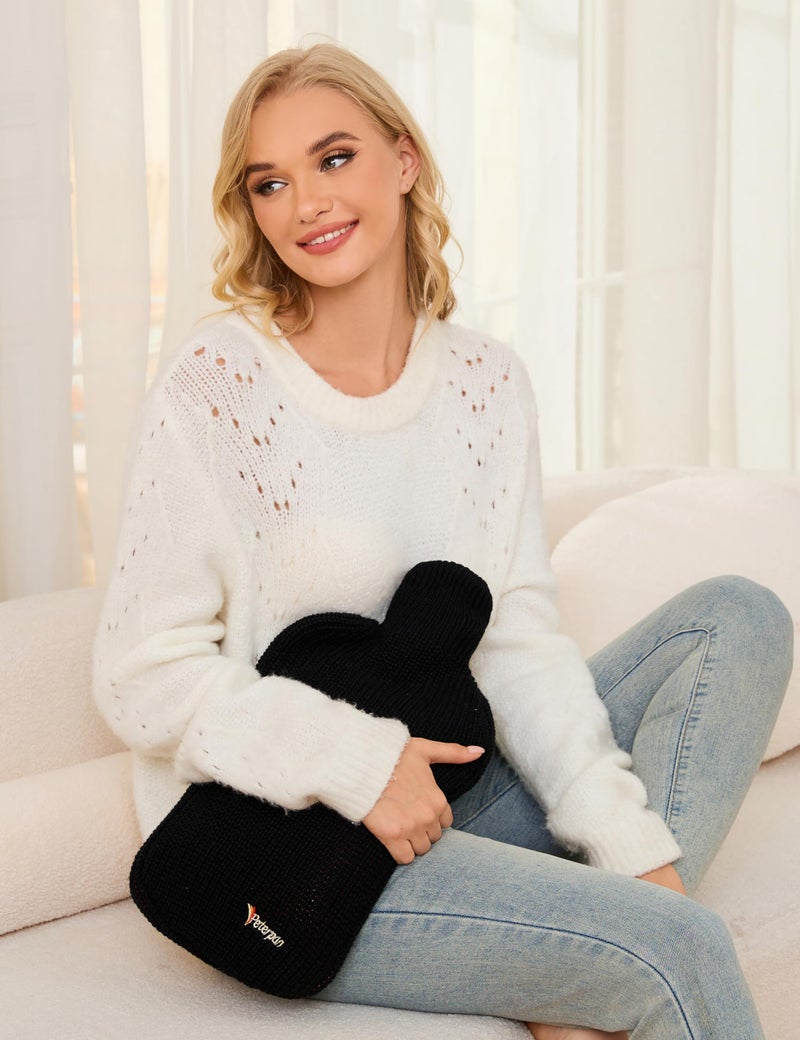 Peterpan The Original Knit Cover Wool Blend Hot Water Bottle, 100 Fl Oz (3 Liters) Capacity, BPA & Phthalates Free, Hot Water Bottle for Bed, Hot Water Bottles for Pain Relief, Black - Image 4