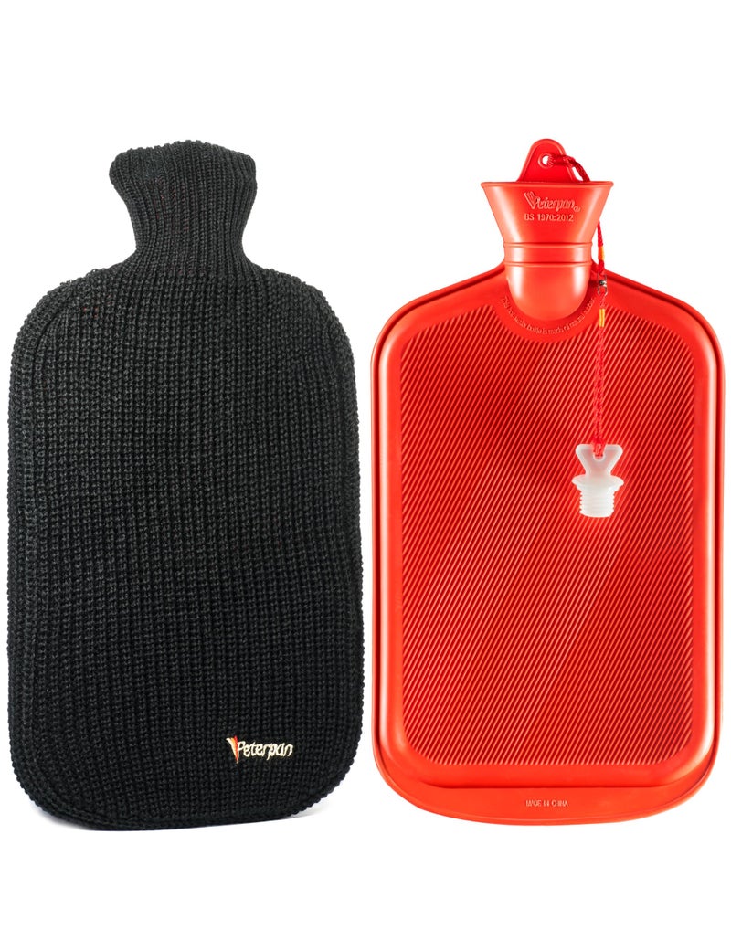 Peterpan The Original Knit Cover Wool Blend Hot Water Bottle, 100 Fl Oz (3 Liters) Capacity, BPA & Phthalates Free, Hot Water Bottle for Bed, Hot Water Bottles for Pain Relief, Black - Image 1