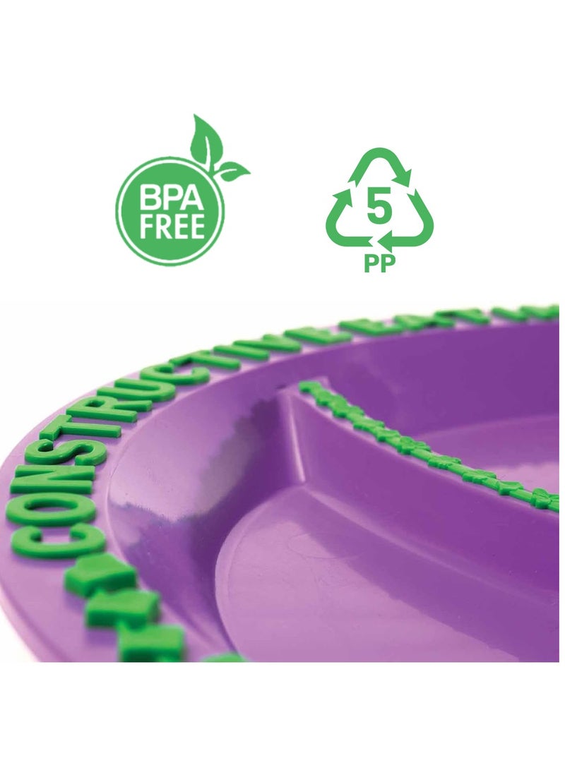 Eazy Kids Eating Plate with Spoon, Fork & Pusher - Purple, Gardening, 3Pcs - Image 2