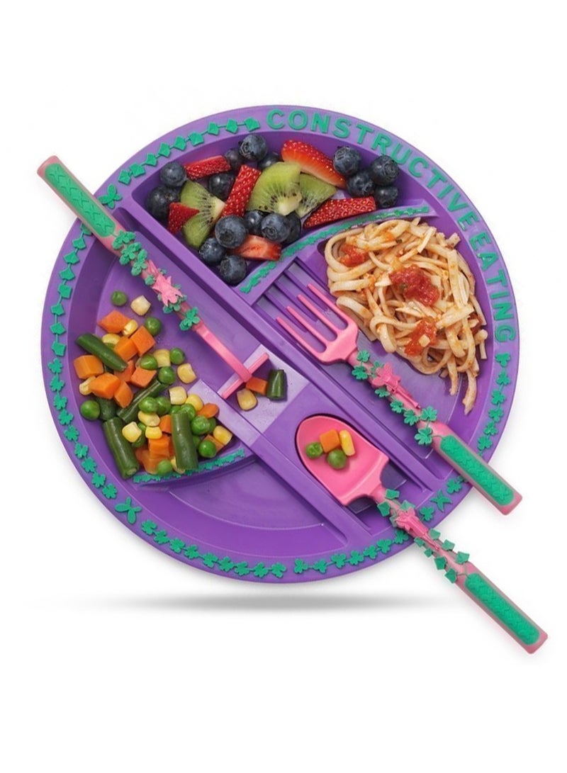 Eazy Kids Eating Plate with Spoon, Fork & Pusher - Purple, Gardening, 3Pcs - Image 4