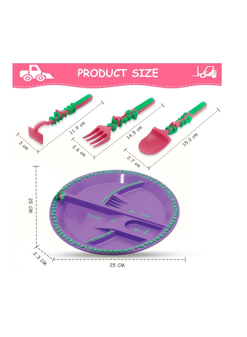 Eazy Kids Eating Plate with Spoon, Fork & Pusher - Purple, Gardening, 3Pcs - Image 5