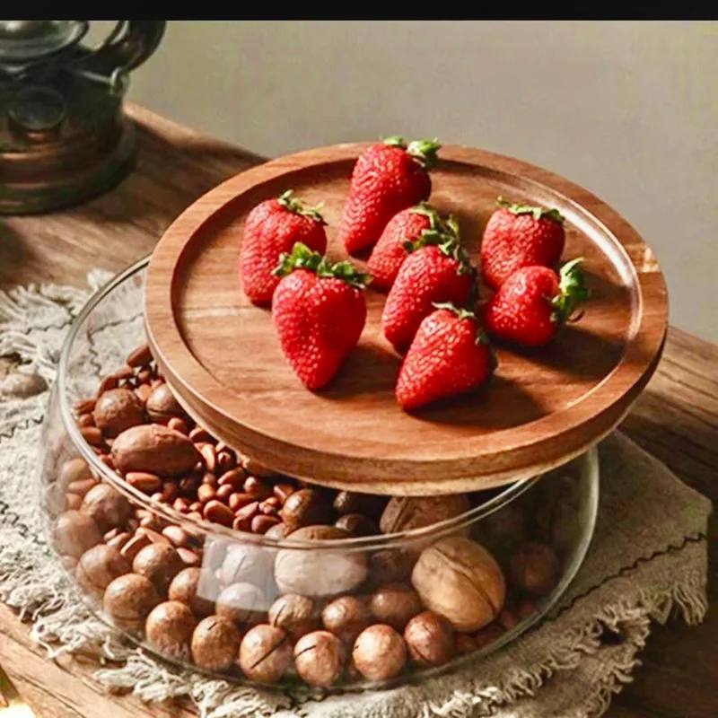 Quesera  Quesera Glass Double decker bowl with wooden lid  | Best Price UAE