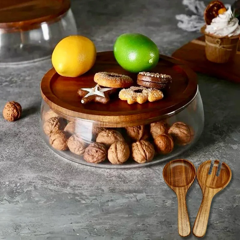 Quesera  Quesera Glass Double decker bowl with wooden lid  | Best Price UAE