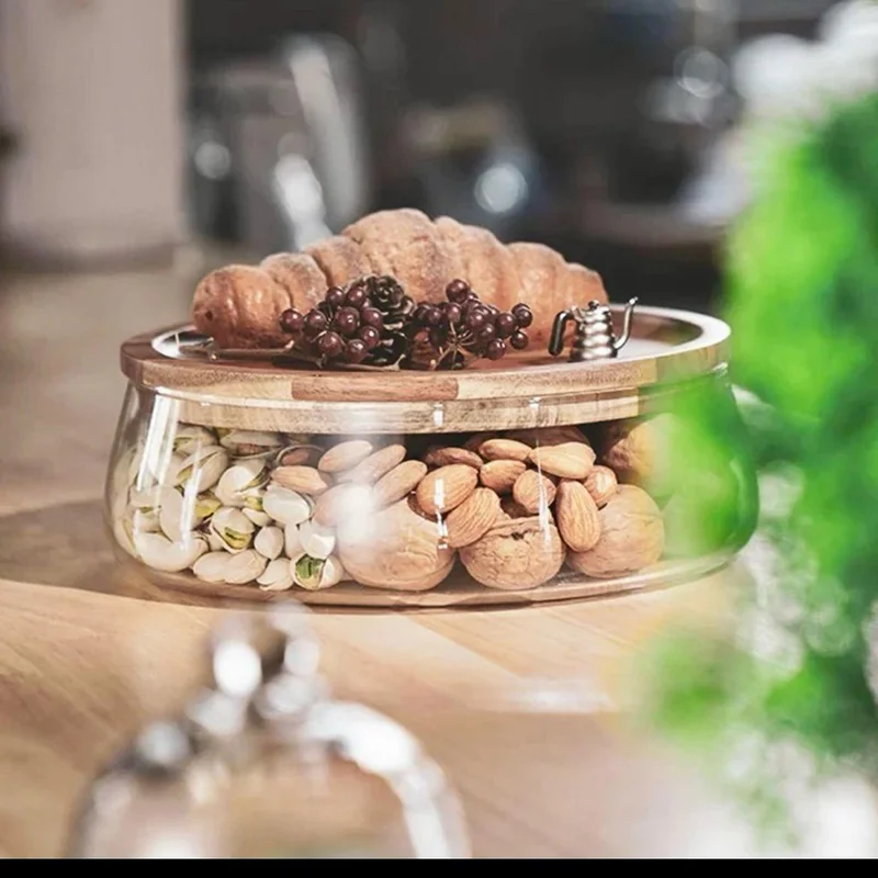 كويزيرا وعاء زجاجي مزدوج من كويسيرا بغطاء خشبي