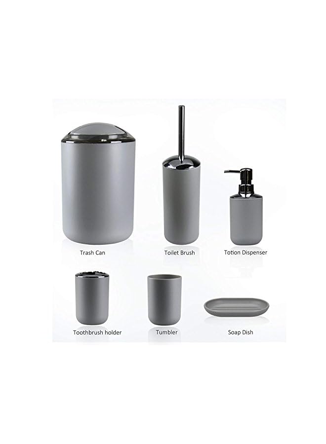 Raxoom Accessories Set,6 Pcs Plastic Gift Set Toothbrush Holder,Toothbrush Cup,Soap Dispenser,Soap Dish,Toilet Brush Holder,Trash Can,Tumbler Straw Set Bathroom (Grey) - Image 3