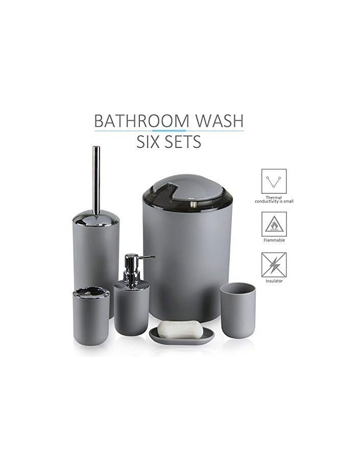 Raxoom Accessories Set,6 Pcs Plastic Gift Set Toothbrush Holder,Toothbrush Cup,Soap Dispenser,Soap Dish,Toilet Brush Holder,Trash Can,Tumbler Straw Set Bathroom (Grey) - Image 4