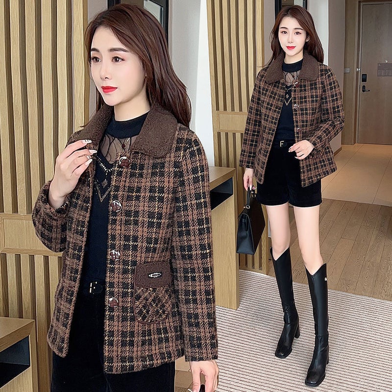 Stylish Autumn Winter Coat for Middle-aged Ladies 2023 Brown [fleece-lined thick]]