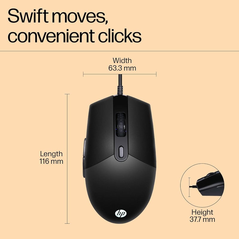 HP ماوس ألعاب HP M260 مع إضاءة خلفية RGB متصلة عبر USB، قابل للتخصيص بدقة 6400 نقطة في البوصة، تصميم مريح، عجلة غير قابلة للانزلاق، خفيف الوزن / ضمان 3 سنوات (7ZZ81AA)، أسود - Image 1
