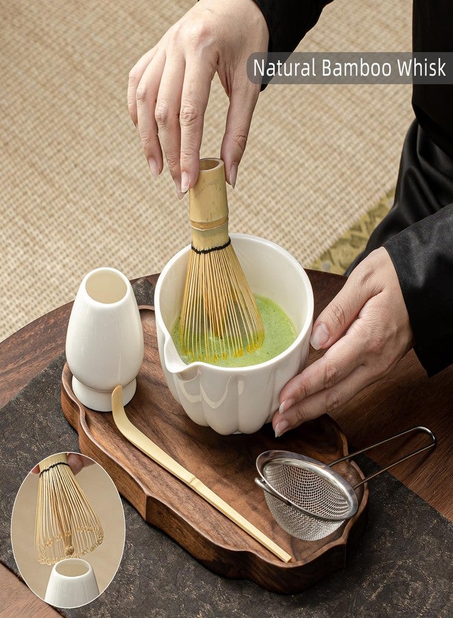 SFTXEY Matcha Whisk Set, Match Bowl with Spout and Whisk, Scoop, Sifter, Chasen Holder - 5 Pcs Mottled Green Perfect Making Kit for Matcha Lover and Matcha Tea Ceremony, White - Image 3
