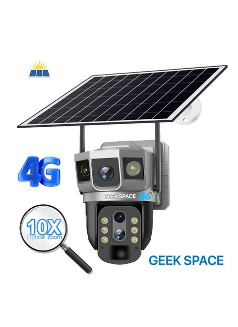 كاميرا كشف خارجية تعمل بالطاقة الشمسية Geek Space VTS02 4G، حل أمان متقدم، تكبير بصري 10 أضعاف، مقاومة للماء، كشف الحركة PIR، دوران 360 درجة