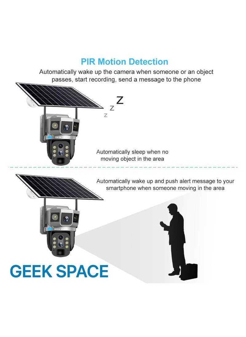 المهوس الفضاء - كاميرا كشف خارجية تعمل بالطاقة الشمسية Geek Space VTS02 4G، حل أمان متقدم، تكبير بصري 10 أضعاف، مقاومة للماء، كشف الحركة PIR، دوران 360 درجة - Image 1