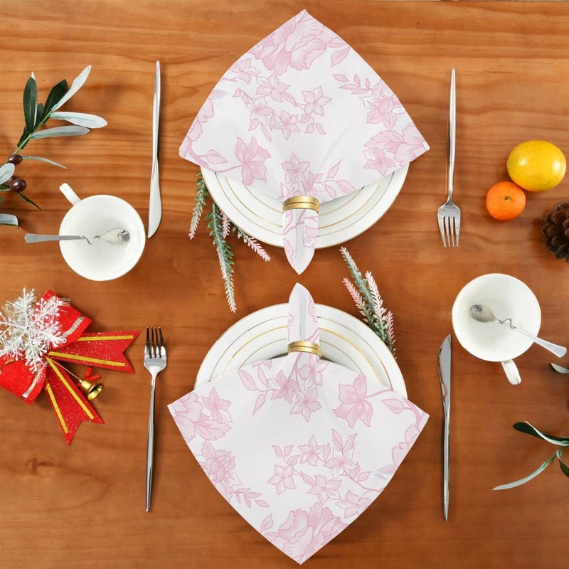 xigua Pink Floral Cloth Napkins Set of 6 Pack 20 Inches Washable Kitchen Table Dinner Napkins for Wedding Hotel Home Party - Image 4