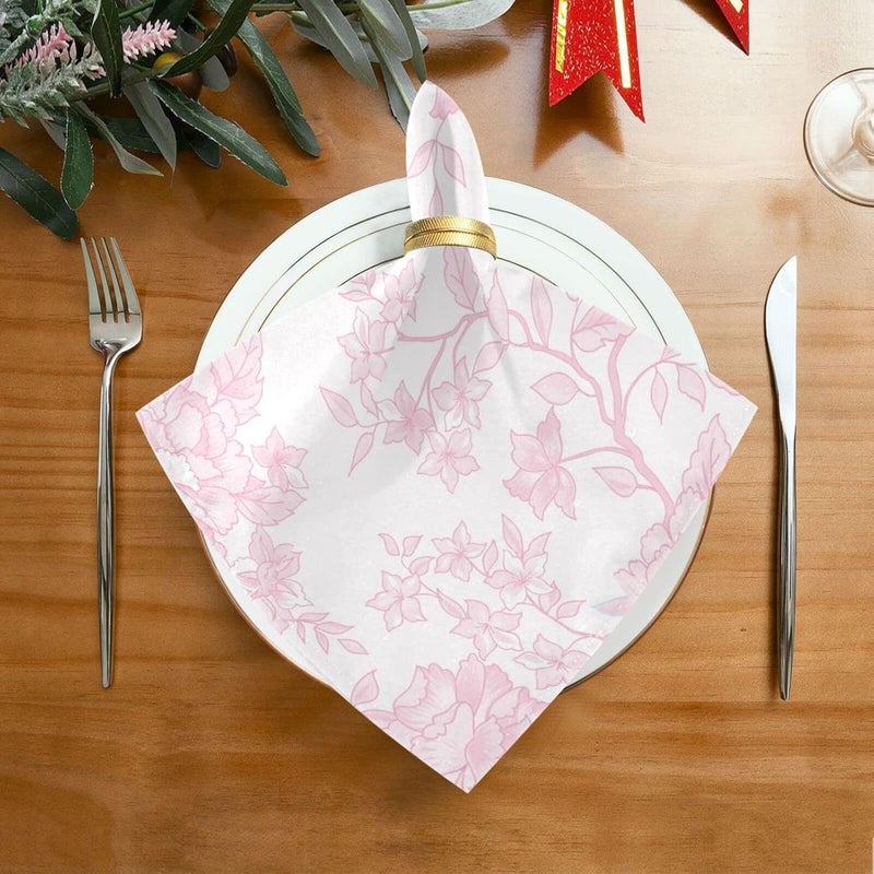 xigua Pink Floral Cloth Napkins Set of 6 Pack 20 Inches Washable Kitchen Table Dinner Napkins for Wedding Hotel Home Party - Image 2