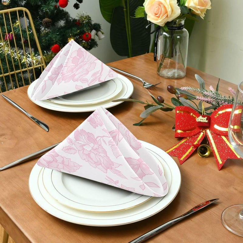 xigua Pink Floral Cloth Napkins Set of 6 Pack 20 Inches Washable Kitchen Table Dinner Napkins for Wedding Hotel Home Party - Image 3