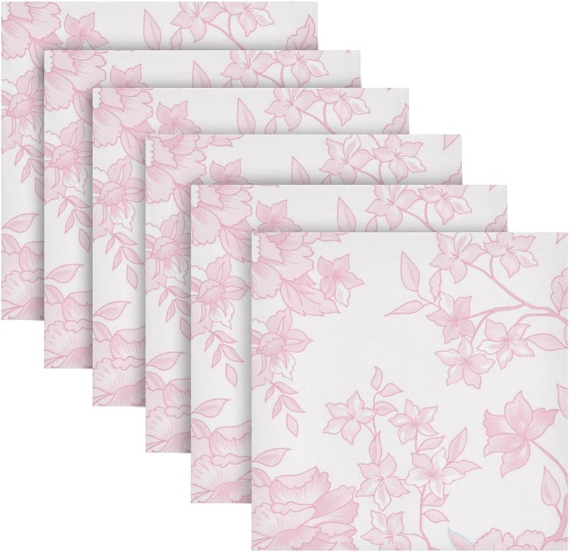 xigua Pink Floral Cloth Napkins Set of 6 Pack 20 Inches Washable Kitchen Table Dinner Napkins for Wedding Hotel Home Party - Image 5