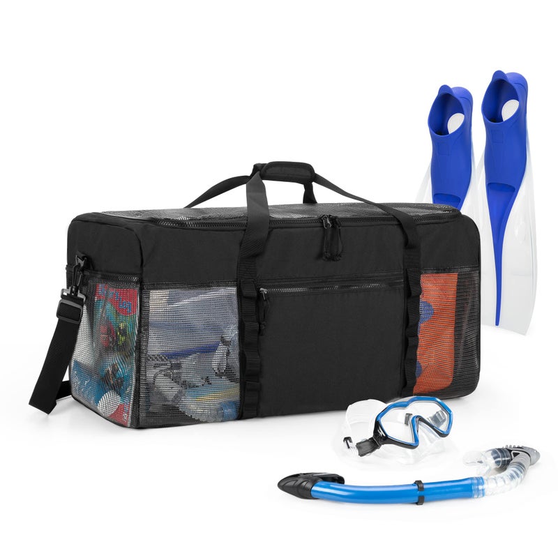 Fasrom XL Mesh Dive Duffel Bag for Scuba Diving Gear, Oversized Sport Duffle Bag for Snorkeling, Swimming, Beach and Gym Items, Black (Empty Bag Only) - Image 1