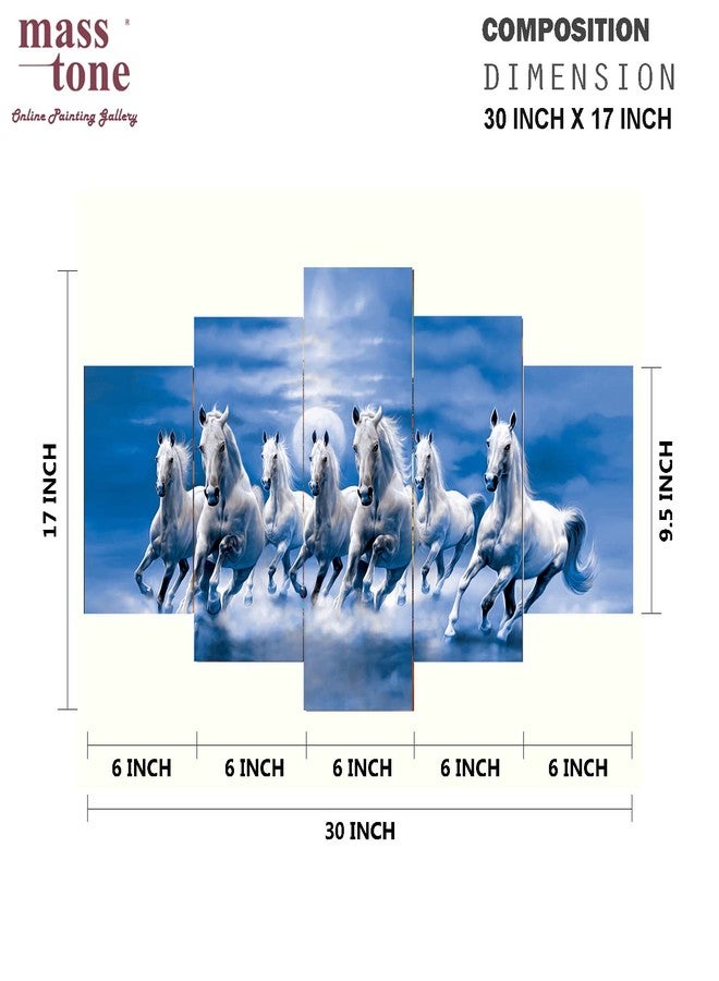 Masstone Seven Horses Vastu Painting | Wall Decor (30x17 Inch) | Wall Painting for Bedroom Set of 5 | Seven Lucky Running Vastu Horses Art Framed Painting | Painting for Wall Decoration - Image 3