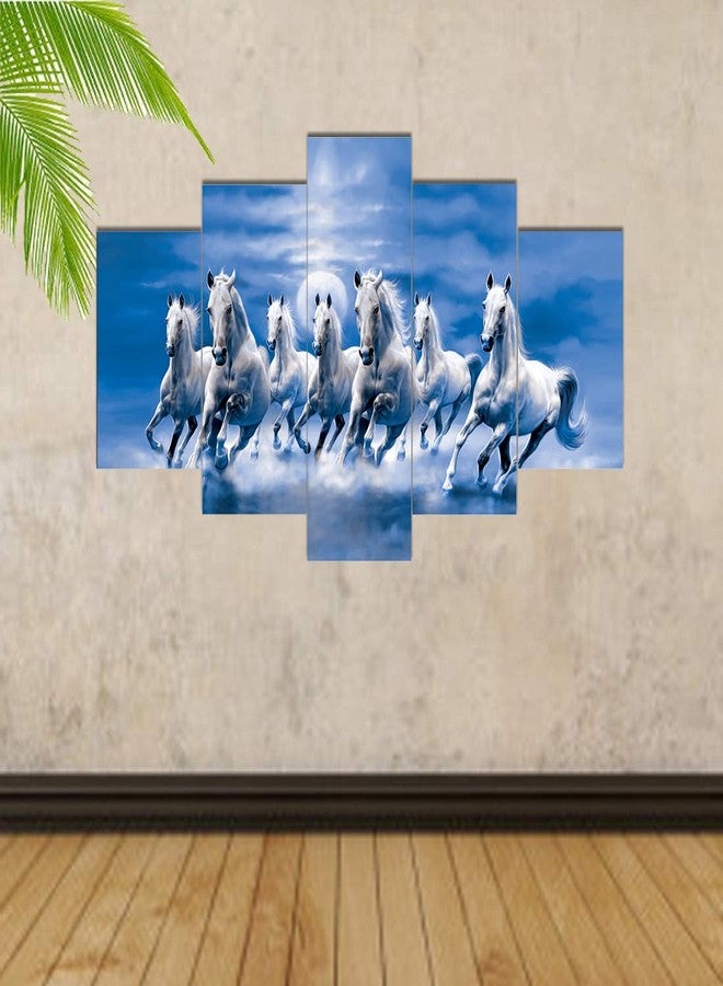 Masstone Seven Horses Vastu Painting | Wall Decor (30x17 Inch) | Wall Painting for Bedroom Set of 5 | Seven Lucky Running Vastu Horses Art Framed Painting | Painting for Wall Decoration - Image 1
