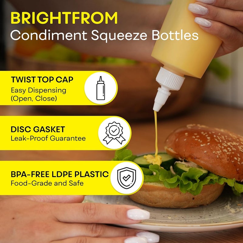 BRIGHTFROM Condiment Squeeze Bottles, 12 OZ Empty Squirt Bottle with Twist Top Cap, Leak Proof - Great for Ketchup, Mustard, Syrup, Sauces, Dressing, Oil, Arts and Crafts, BPA FREE Plastic - 4 PACK - Image 2