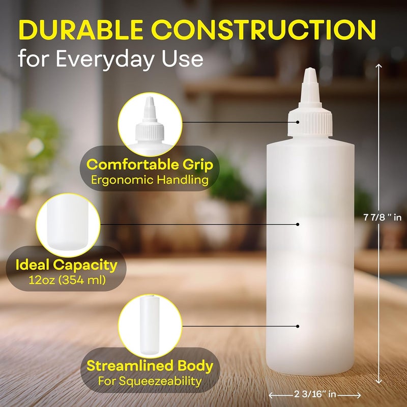 BRIGHTFROM Condiment Squeeze Bottles, 12 OZ Empty Squirt Bottle with Twist Top Cap, Leak Proof - Great for Ketchup, Mustard, Syrup, Sauces, Dressing, Oil, Arts and Crafts, BPA FREE Plastic - 4 PACK - Image 3
