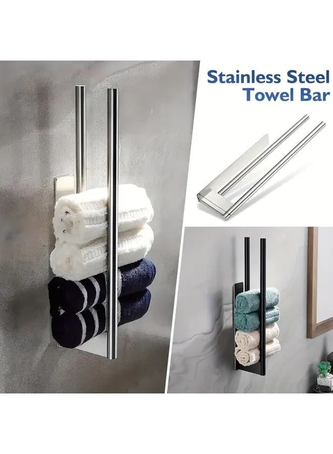 Single Rod Silvery Towel Bar Wall Mounted Stainless Steel Bathroom Towel Rack Holder - Image 2