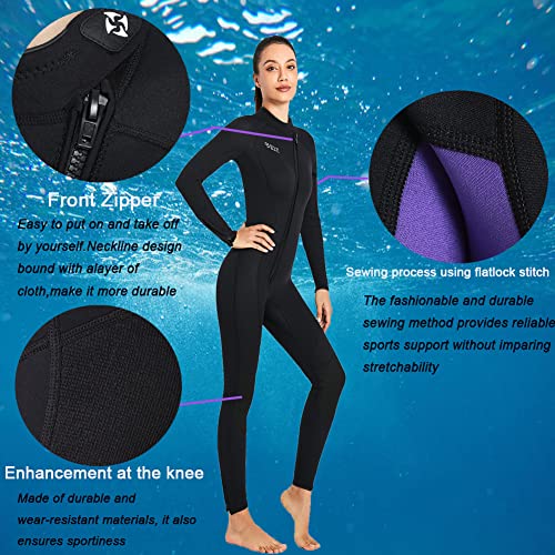 Skyone Wet Suits for Women Men Full Body 3MM Neoprene Wetsuit Diving Suit in Cold Water, Long Sleeves Front Zip Scuba Wetsuits One Piece Thermal Swimsuit for Surfing Snorkeling (3MM Women Black, Large) - Image 5
