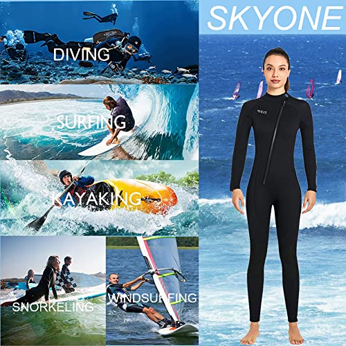 Skyone Wet Suits for Women Men Full Body 3MM Neoprene Wetsuit Diving Suit in Cold Water, Long Sleeves Front Zip Scuba Wetsuits One Piece Thermal Swimsuit for Surfing Snorkeling (3MM Women Black, Large) - Image 3
