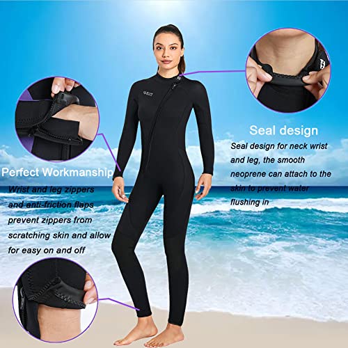 Skyone Wet Suits for Women Men Full Body 3MM Neoprene Wetsuit Diving Suit in Cold Water, Long Sleeves Front Zip Scuba Wetsuits One Piece Thermal Swimsuit for Surfing Snorkeling (3MM Women Black, Large) - Image 4