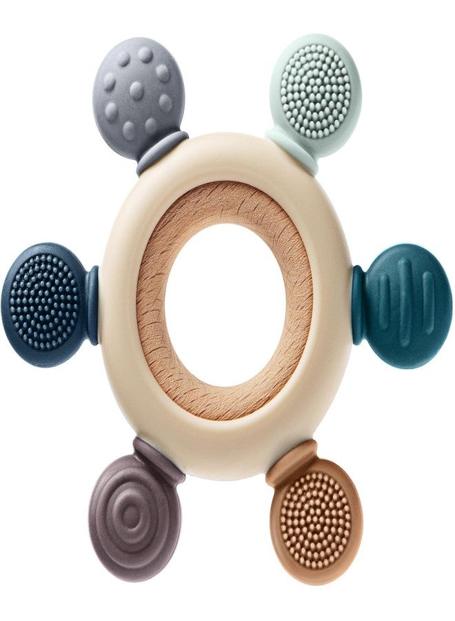 EXOFLY Baby Teething Toys,2 in 1 Teething Toy,Silicone Teethers BPA Free Silicone Rudder Soothe Babies Chewing & Mouthing Sensory Toy with Wooden Ring for Newborn Infant Toys (0-18 Months) - Image 2