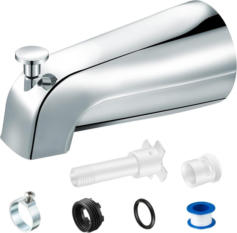 Enhon Tub Spout, Universal Fits 1/2'' Copper Pipe, 1/2'' IPS and 3/4'' IPS, Bathroom Bathtub Tub Faucet Replacement with Adapters (with Diverter,Chrome) - Image 1