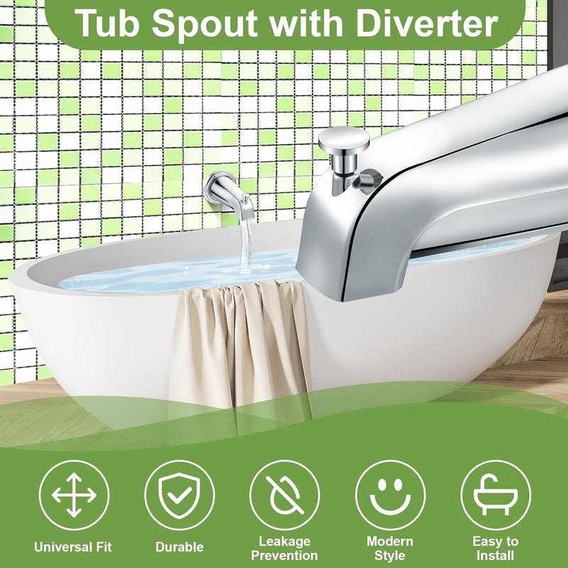 Enhon Tub Spout, Universal Fits 1/2'' Copper Pipe, 1/2'' IPS and 3/4'' IPS, Bathroom Bathtub Tub Faucet Replacement with Adapters (with Diverter,Chrome) - Image 3