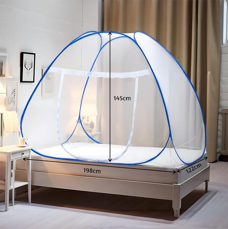 Kuber Industries 6.5x4 Feet Nylon Mosquito Net for Single Bed | Foldable Machardani for Bedroom | Outdoor Trip Mosquito Net | Blue - Image 3