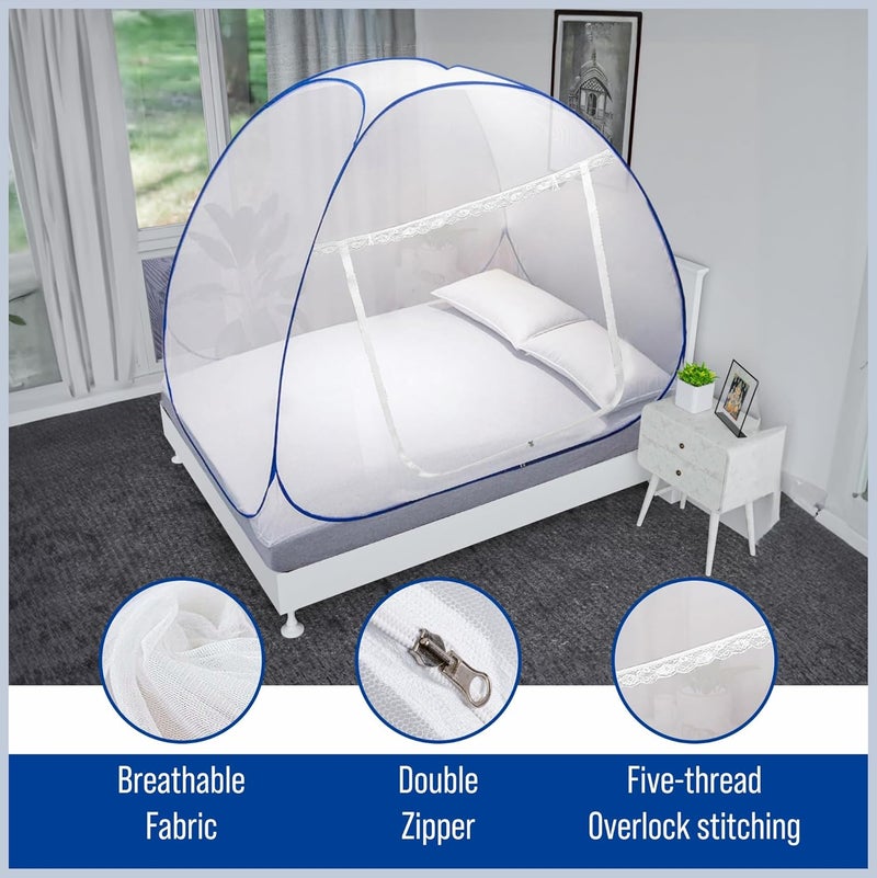 Kuber Industries 6.5x4 Feet Nylon Mosquito Net for Single Bed | Foldable Machardani for Bedroom | Outdoor Trip Mosquito Net | Blue - Image 4