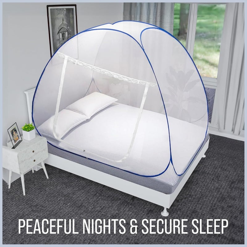 Kuber Industries 6.5x4 Feet Nylon Mosquito Net for Single Bed | Foldable Machardani for Bedroom | Outdoor Trip Mosquito Net | Blue - Image 2