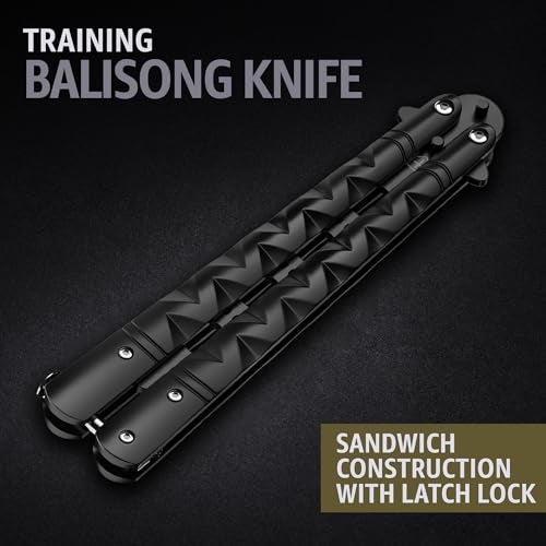 GOOD WORKER Butterfly Knife - Balisong Trainer - Black Practice Butterfly Trainer with Sure Spring Latch - Balisong Knives NOT Real NOT Sharp Blade - Full Stainless Steel Fake Dull Trick CSGO K19 B - Image 4