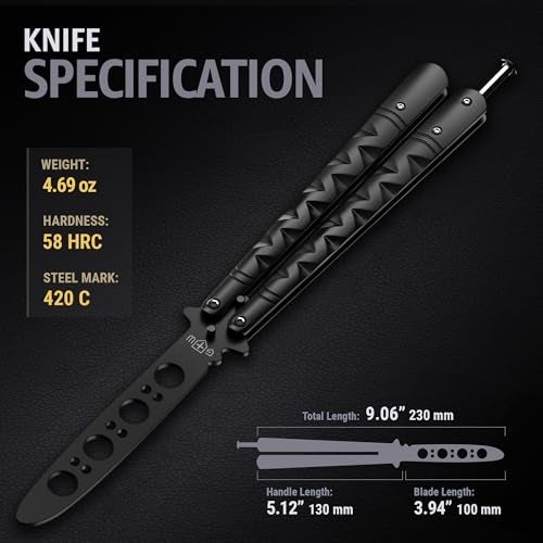 GOOD WORKER Butterfly Knife - Balisong Trainer - Black Practice Butterfly Trainer with Sure Spring Latch - Balisong Knives NOT Real NOT Sharp Blade - Full Stainless Steel Fake Dull Trick CSGO K19 B - Image 3