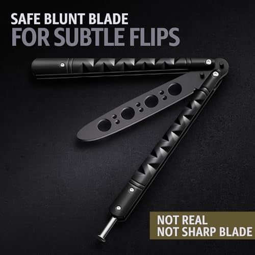 GOOD WORKER Butterfly Knife - Balisong Trainer - Black Practice Butterfly Trainer with Sure Spring Latch - Balisong Knives NOT Real NOT Sharp Blade - Full Stainless Steel Fake Dull Trick CSGO K19 B - Image 5